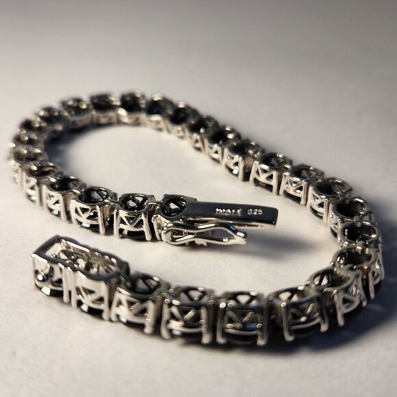 Retro 13.00ctw 925 Solid Silver Natural Black Spinel Tennis Bracelet 8" 20.10g - Picture 8 of 16